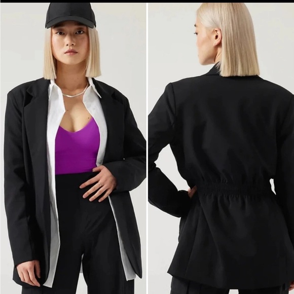 Athleta Endless Primatwill Cinch Waist Tie Blazer Jacket Black Size 10 EUC - Picture 2 of 7